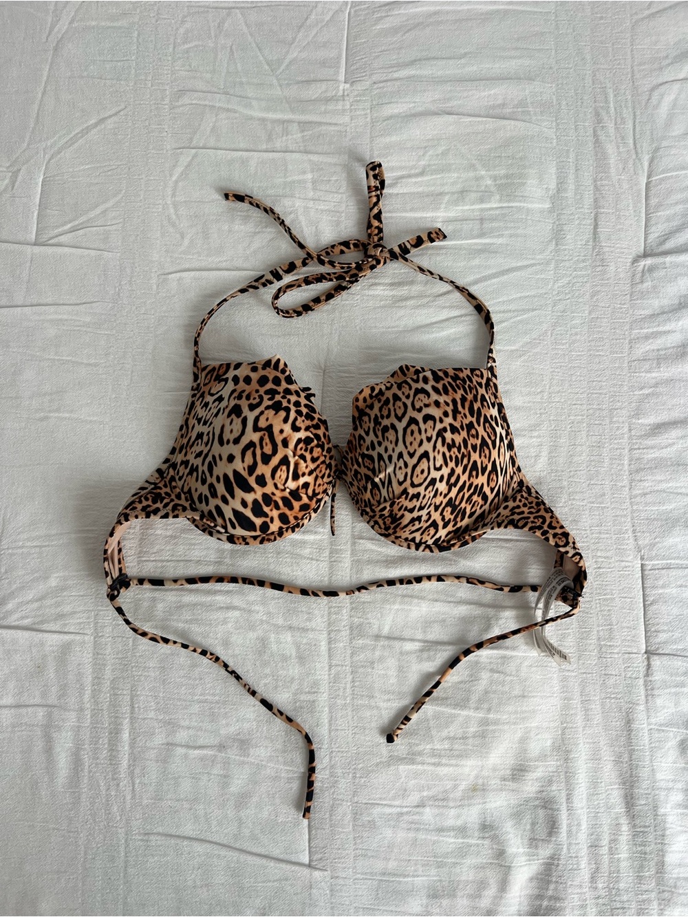 Victoria's Secret Leopard Print Halter Swimsuit Bra in Tan and Black